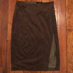 Green velvet pencil skirt